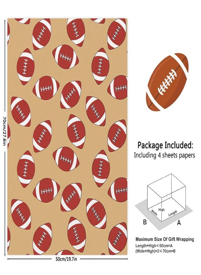Geluode Rugby Ball Wrapping Paper, 4 Sheets Football Wrapping Paper for Men Boys Kids 28x20 Inches, Brown Sports Rugby Gift Wrap Paper for Sport Events Wedding Birthday Party - Image 2